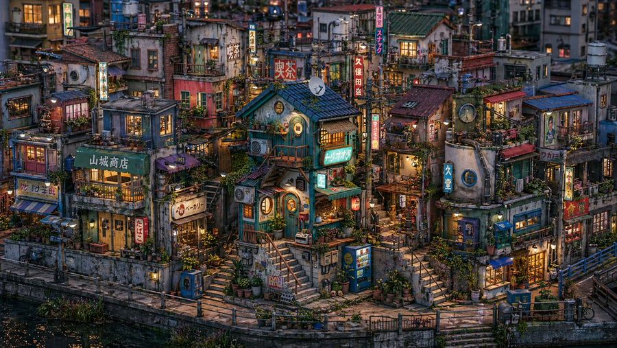 Japanese Canal Town Diorama — GPT Image 2 image prompt example