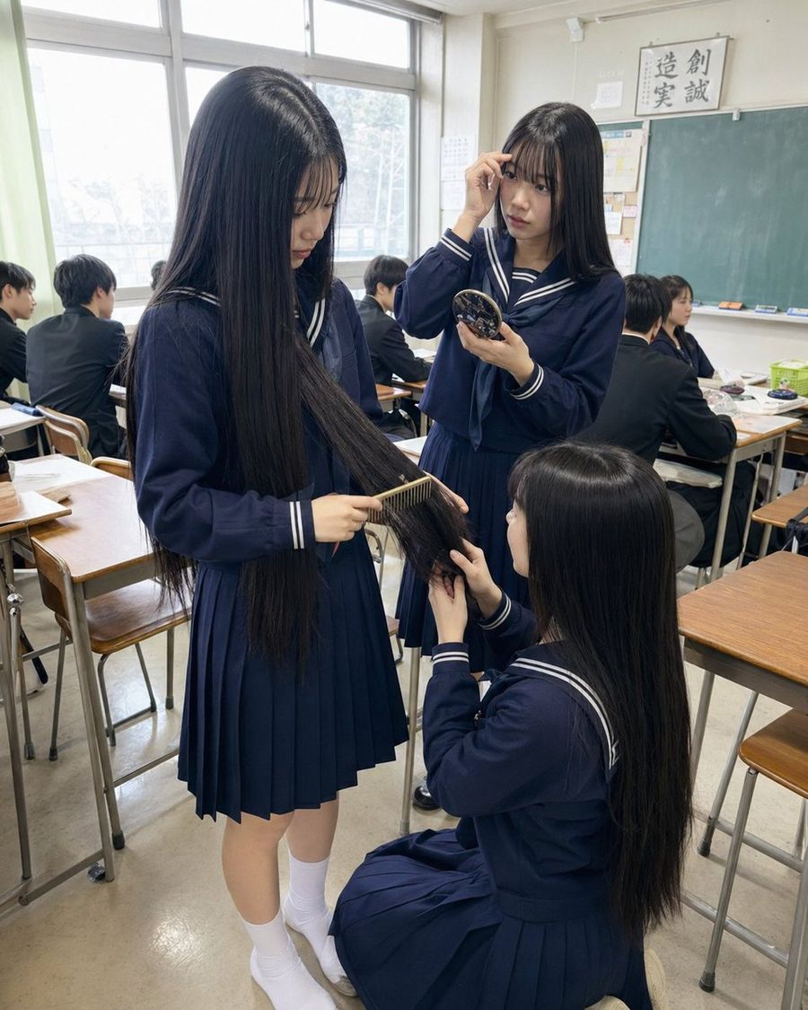 Japanese Classroom Long Hair Snapshot — GPT Image 2 image prompt example