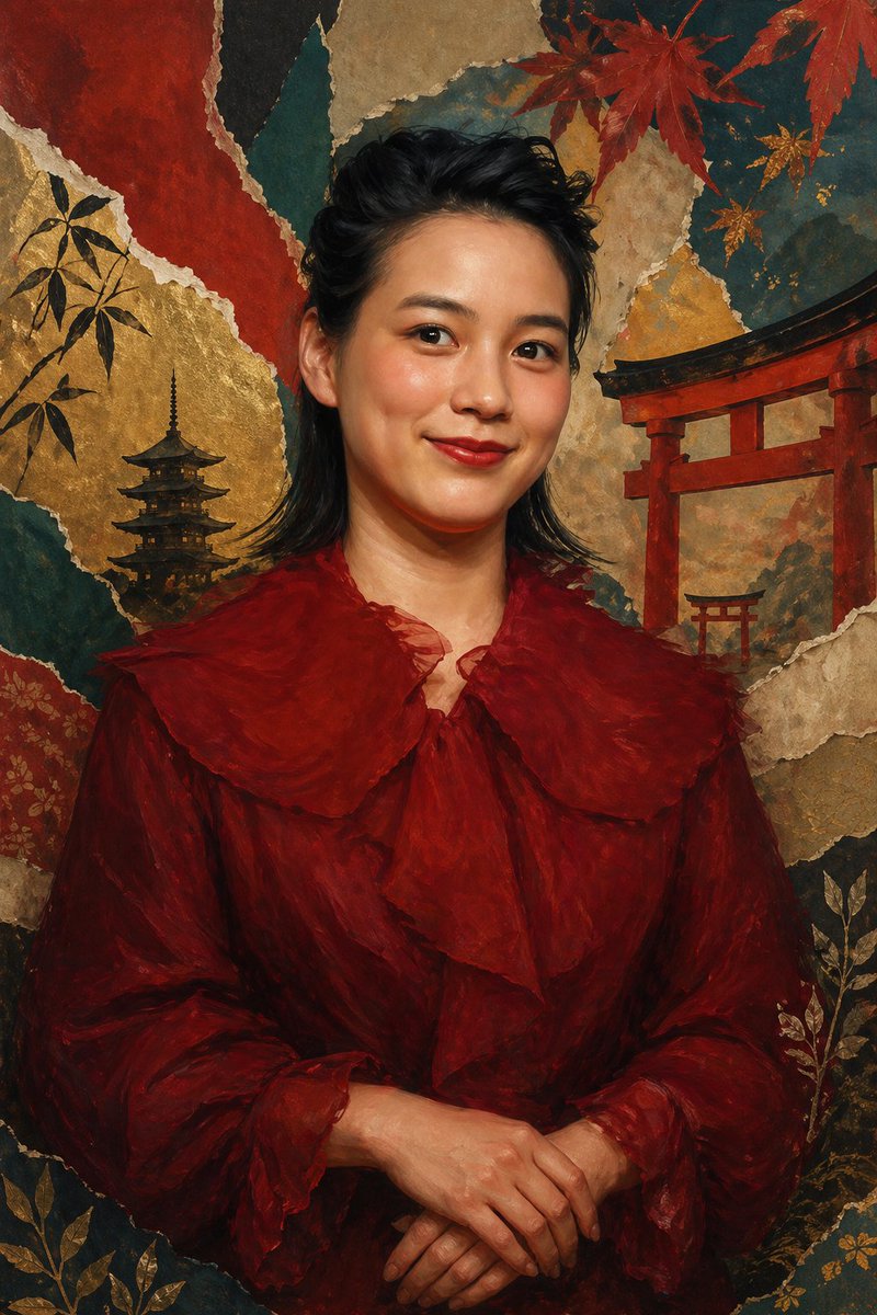 Japanese Collage Portrait In Crimson — GPT Image 2 image prompt example