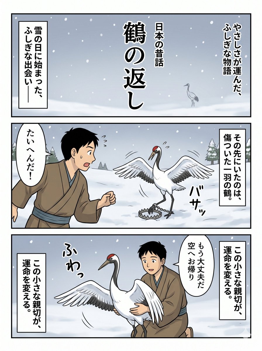 Japanese Crane Folktale Manga — GPT Image 2 image prompt example