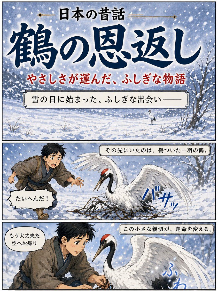 Japanese Crane Folktale Poster — GPT Image 2 image prompt example