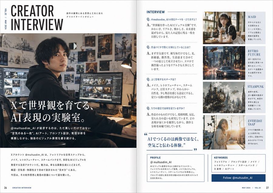 Japanese Creator Interview Magazine Spread — GPT Image 2 image prompt example