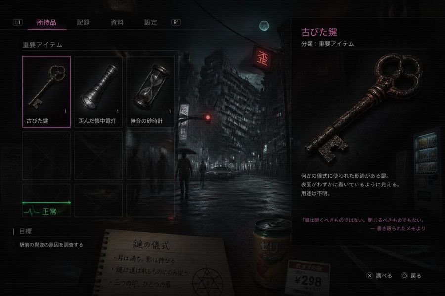 Japanese Horror Game Inventory Screen — GPT Image 2 image prompt example