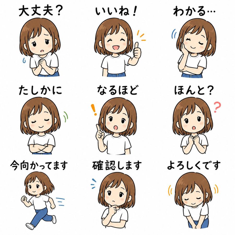 Japanese Line Sticker Sheet by @frog_tadano (-17961) — GPT Image 2 image prompt example