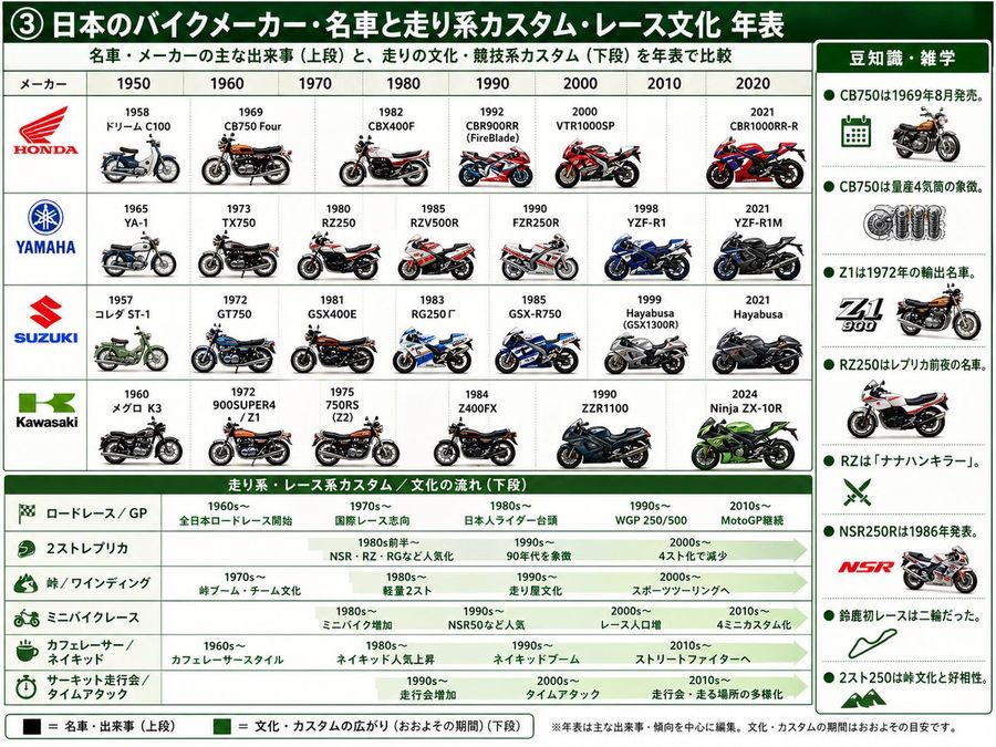 Japanese Motorcycle Timeline by @369nsm — GPT Image 2 image prompt example