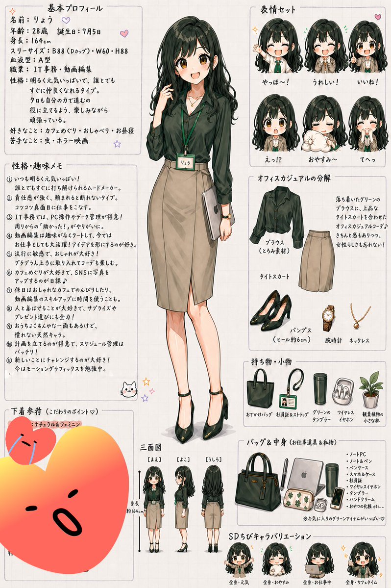 Japanese Office Lady Character Sheet — GPT Image 2 image prompt example