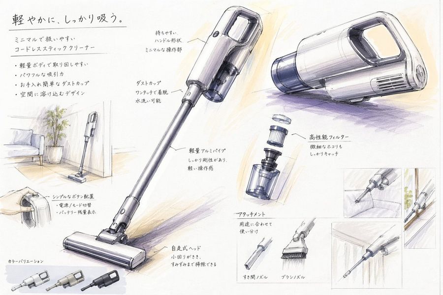 Japanese Vacuum Design Sketch Board — GPT Image 2 image prompt example