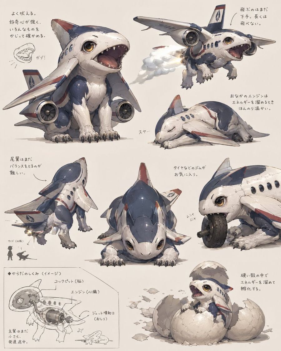 Jet Airplane Puppy Creature Sheet — GPT Image 2 image prompt example