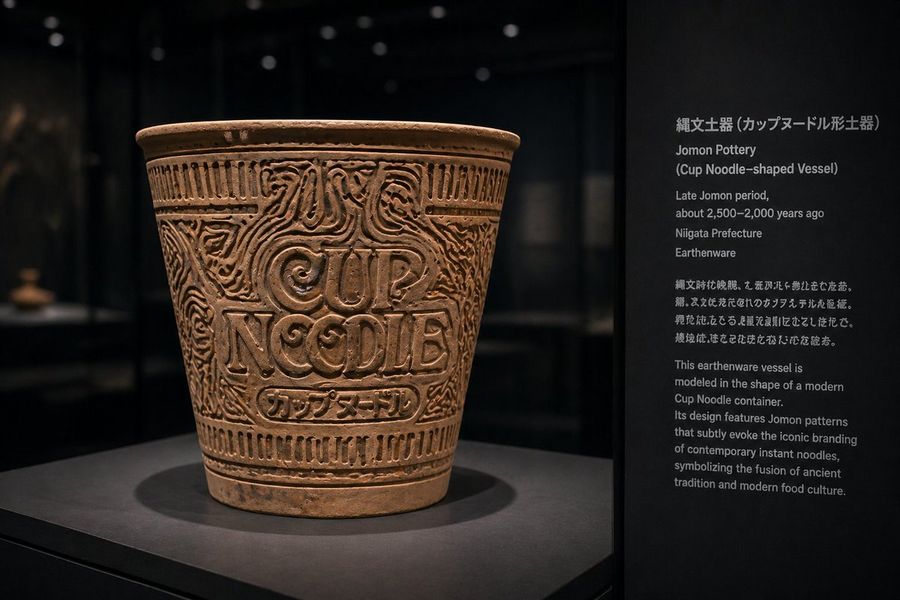 Jomon Pottery Museum Exhibit Mashup — GPT Image 2 image prompt example