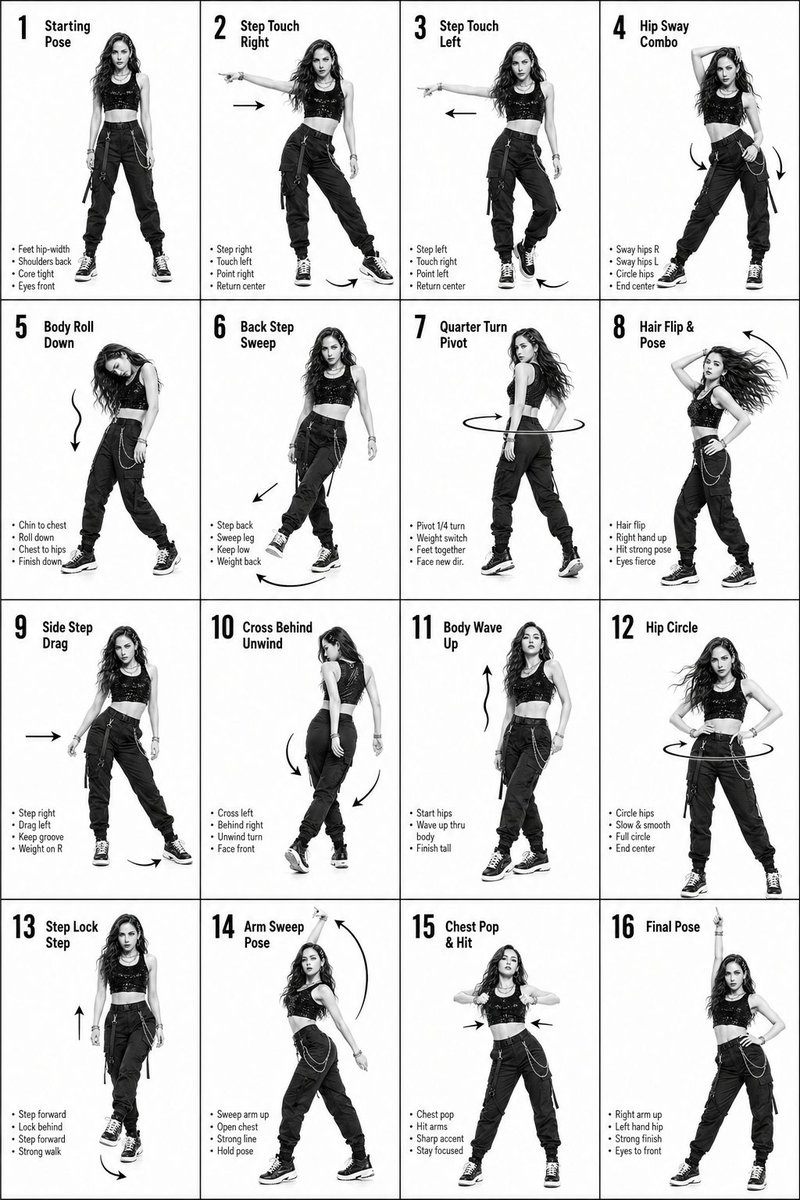 K Pop Dance 16 Step Instruction Sheet — GPT Image 2 image prompt example