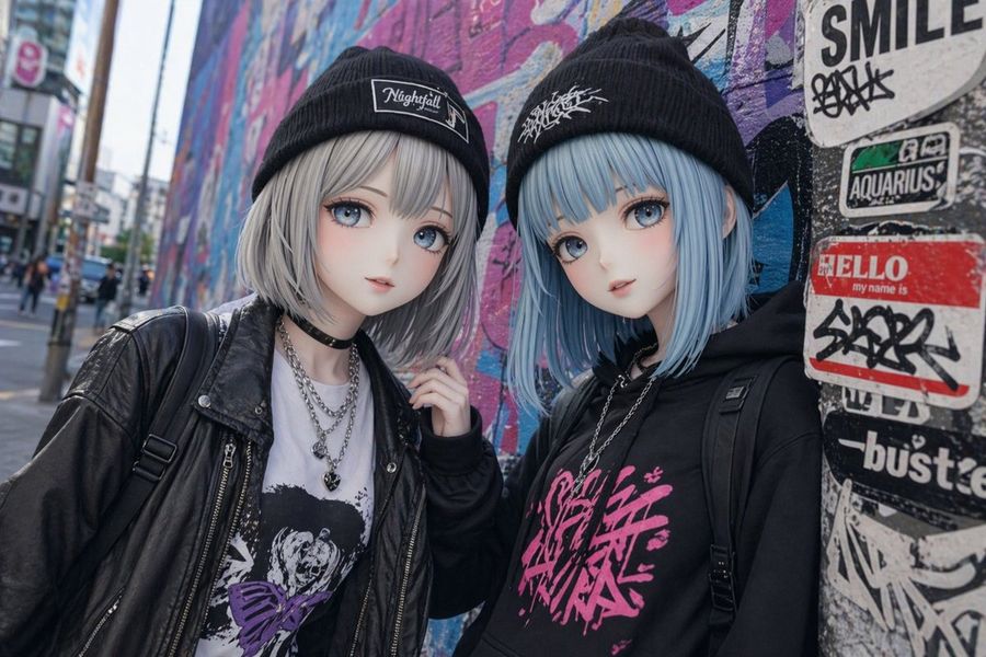 Kawaii Street Fashion Duo Portrait — GPT Image 2 image prompt example