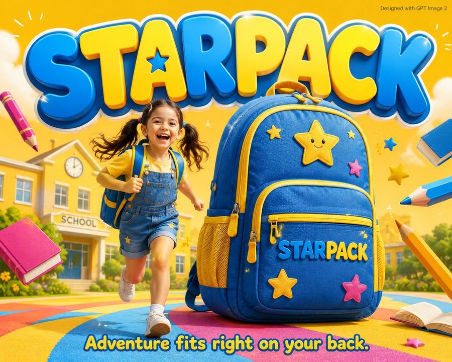 Kids School Commercial Backpack Poster — GPT Image 2 image prompt example