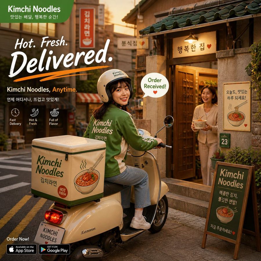 Kimchi Noodles Delivery Ad — GPT Image 2 image prompt example