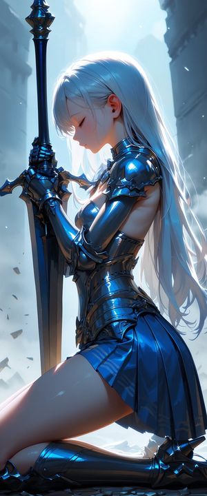 Kneeling Blue Armored Knight — GPT Image 2 image prompt example