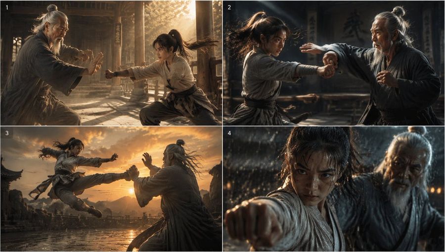 Kung Fu Storyboard Grid — GPT Image 2 image prompt example
