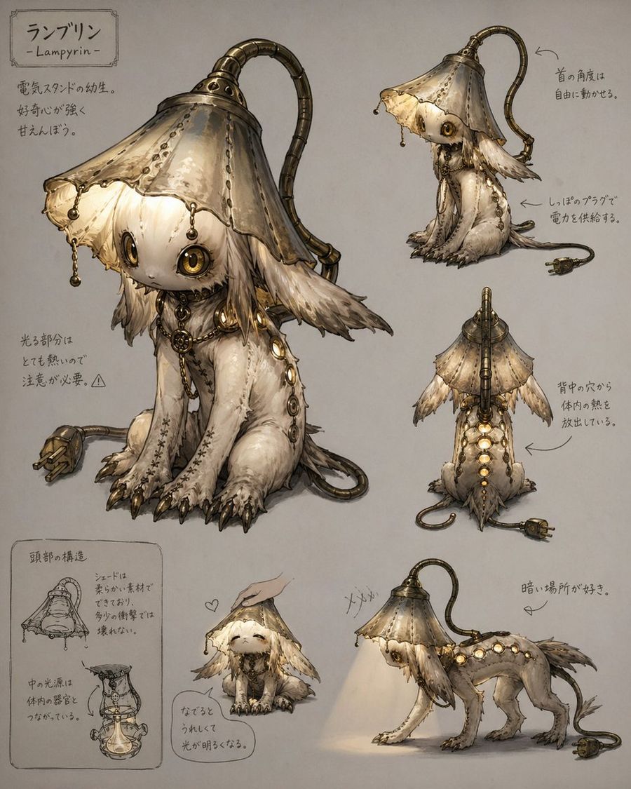 Lamp Creature Concept Art Sheet — GPT Image 2 image prompt example