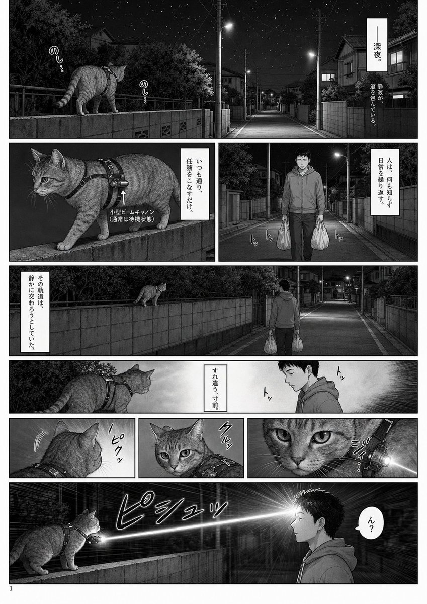 Laser Cat Manga Page — GPT Image 2 image prompt example