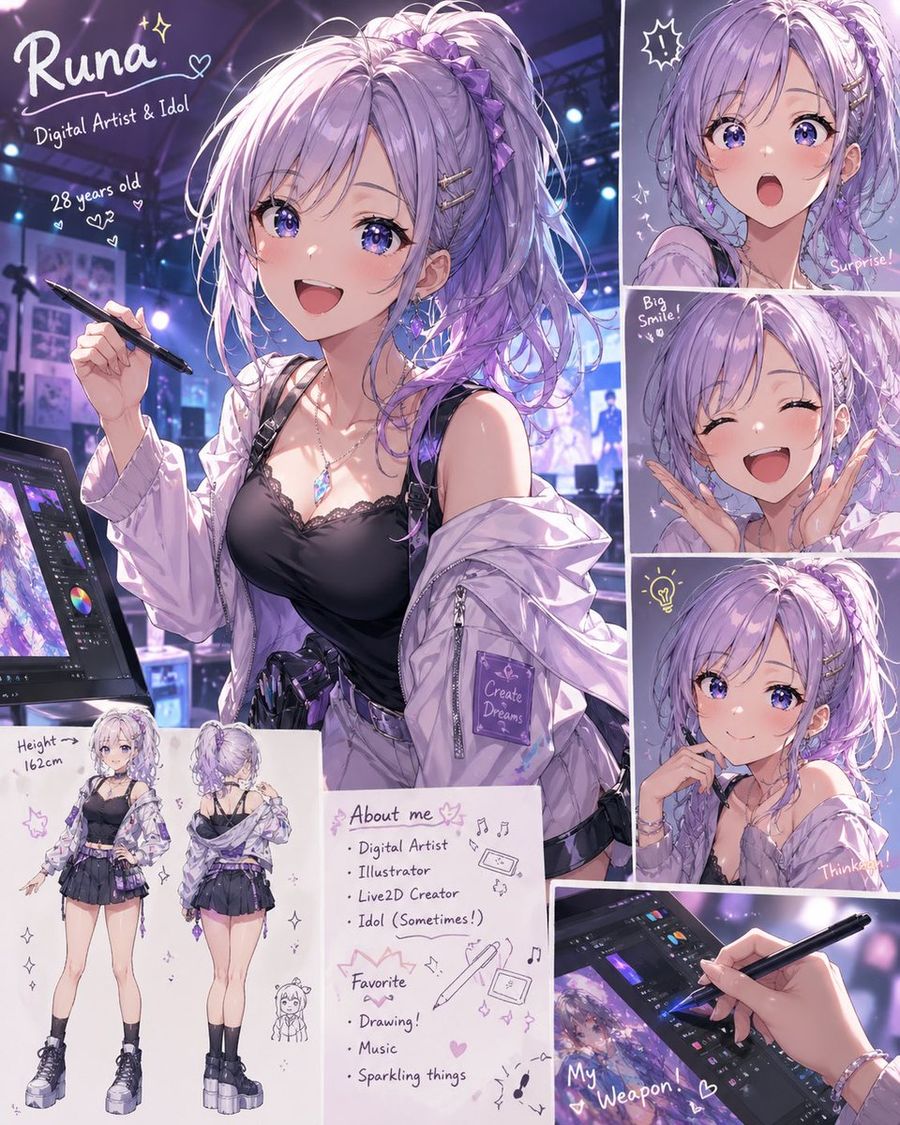 Lavender Anime Artist Profile Sheet — GPT Image 2 image prompt example