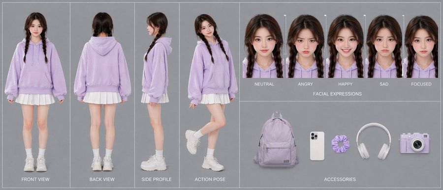 Lavender Hoodie Character Reference Sheet — GPT Image 2 image prompt example