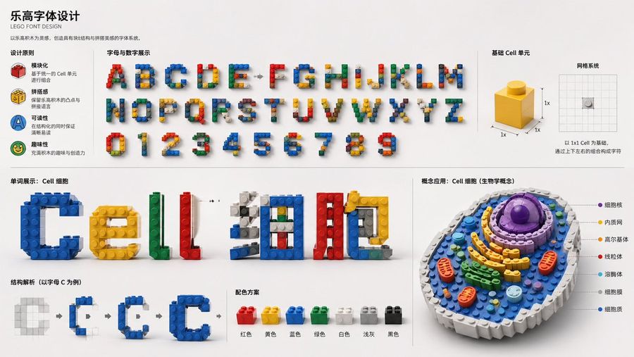 Lego Font Cell Design — GPT Image 2 image prompt example