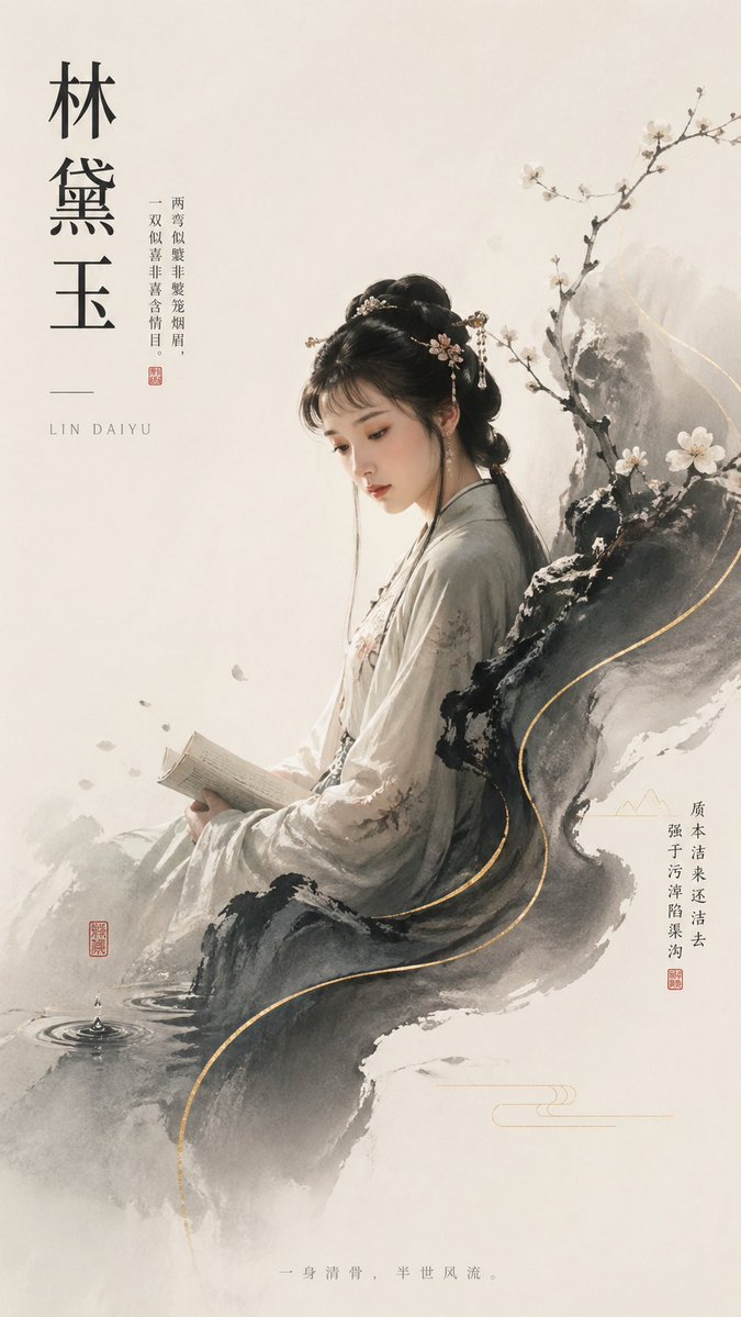 Lin Daiyu Ink Wash Poster — GPT Image 2 image prompt example