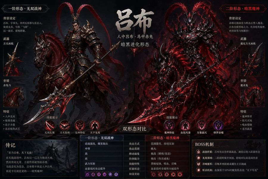 Lu Bu Game Boss Dual Form Design — GPT Image 2 image prompt example