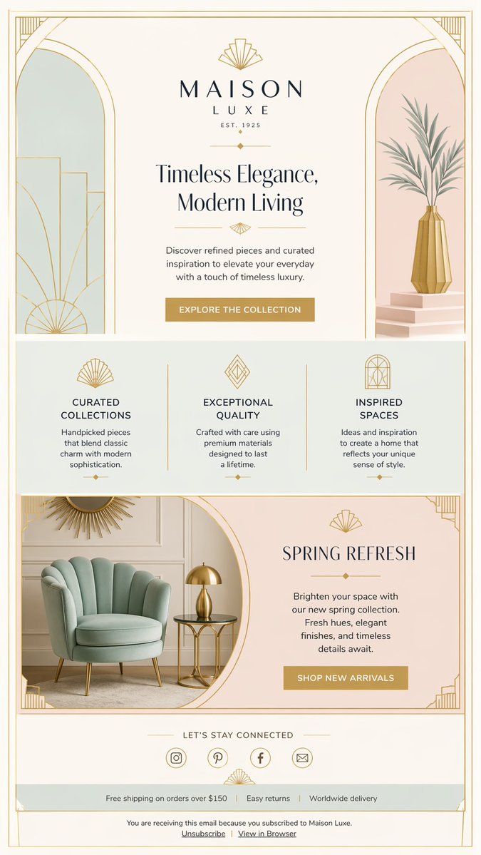 Luxury Art Deco Home Decor Email — GPT Image 2 image prompt example