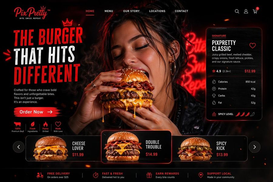 Luxury Cinematic Burger Landing Page — GPT Image 2 image prompt example