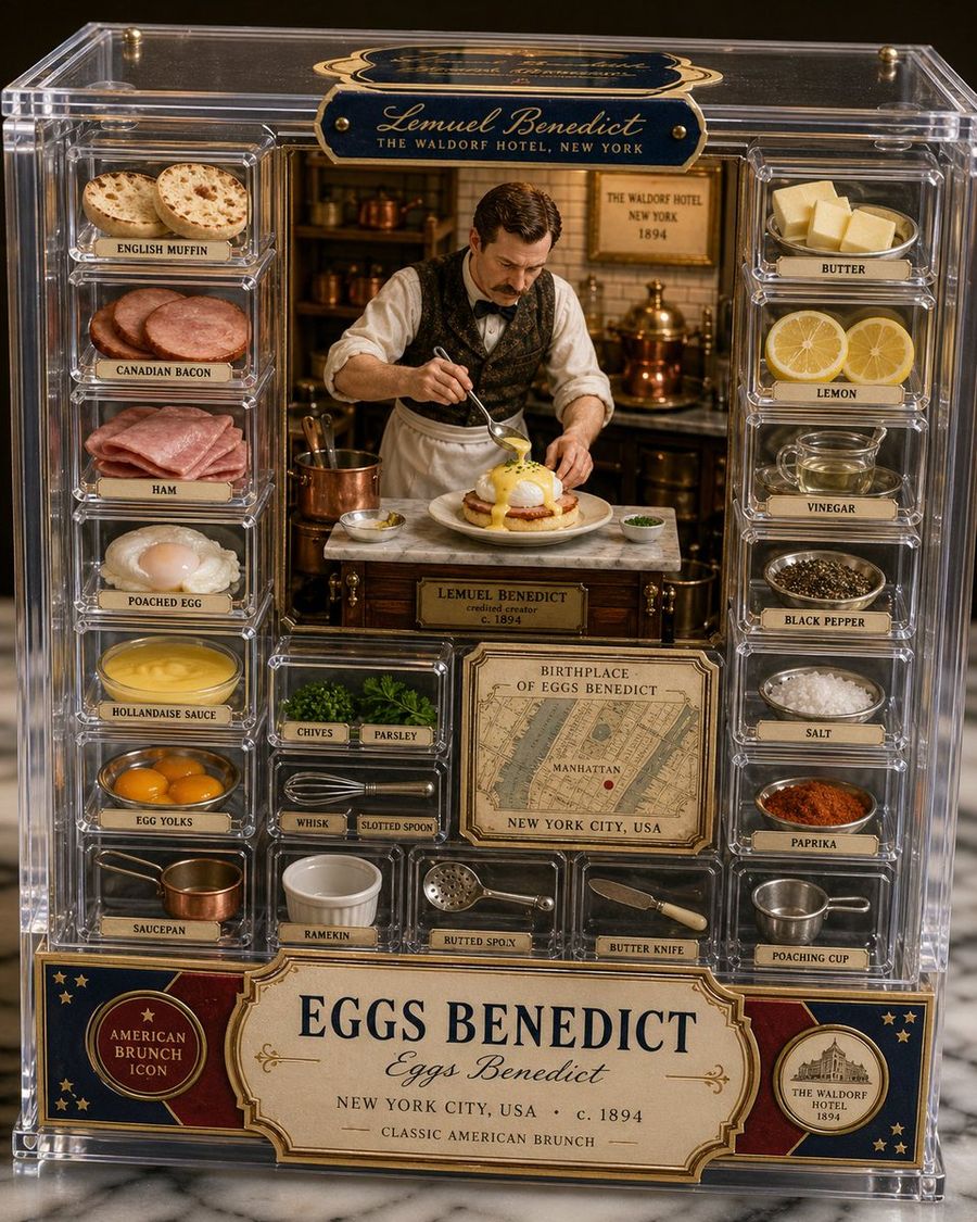 Luxury Eggs Benedict Diorama Box — GPT Image 2 image prompt example