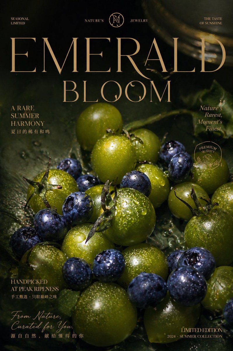 Luxury Emerald Bloom Fruit Poster — GPT Image 2 image prompt example