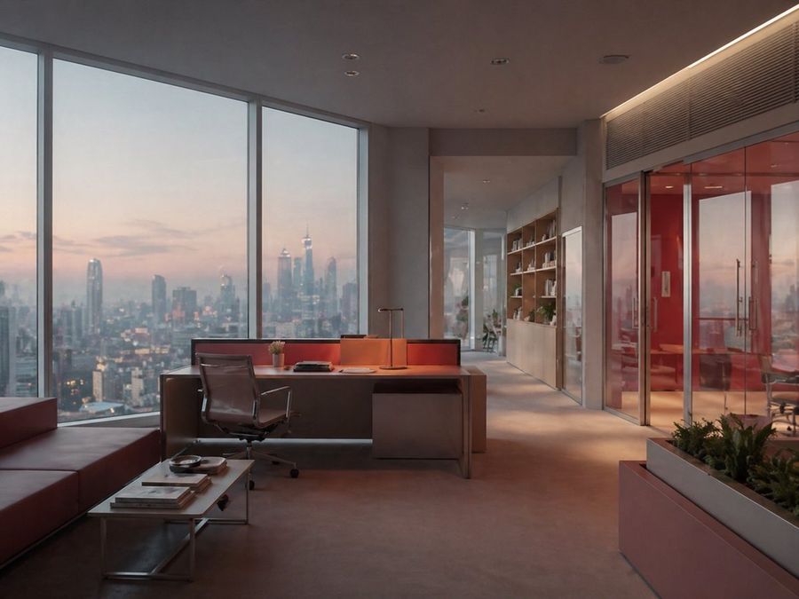 Luxury Office At Dusk Skyline View — GPT Image 2 image prompt example