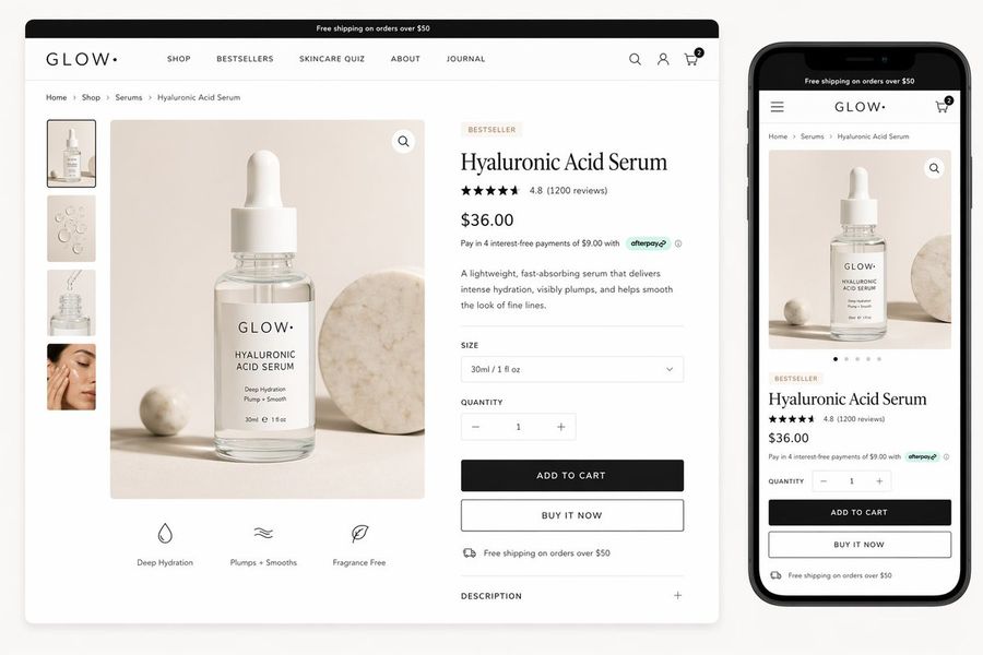 Luxury Skincare Product Page Mockup — GPT Image 2 image prompt example