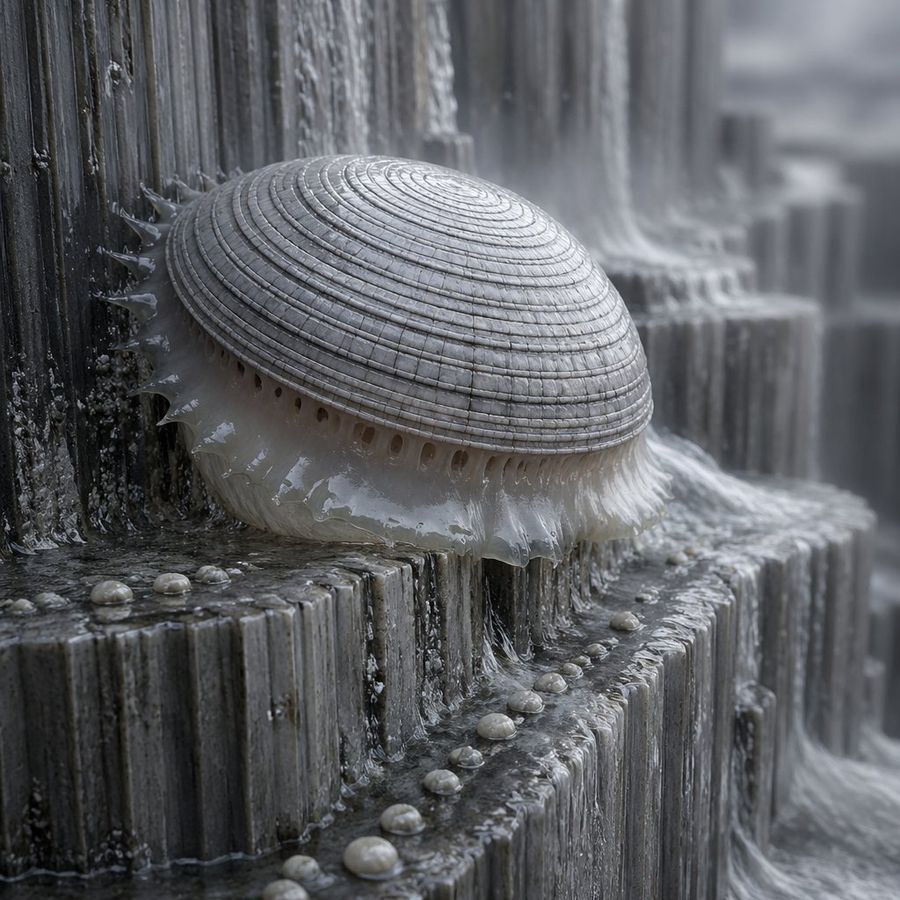 Macro Shell Jelly On Wet Basalt — GPT Image 2 image prompt example