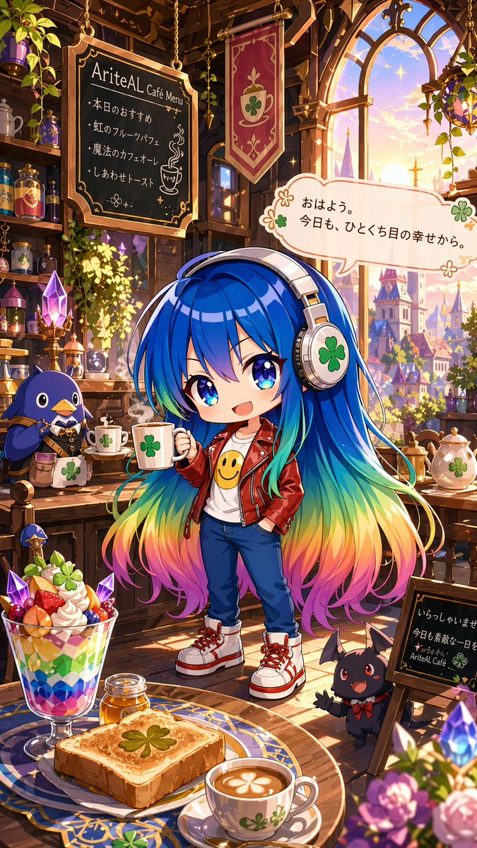Magical Chibi Cafe Mascot At Sunrise — GPT Image 2 image prompt example