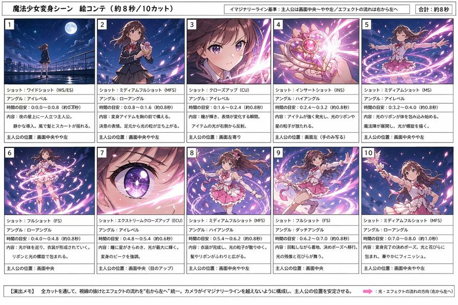 Magical Girl Transformation Storyboard — GPT Image 2 image prompt example