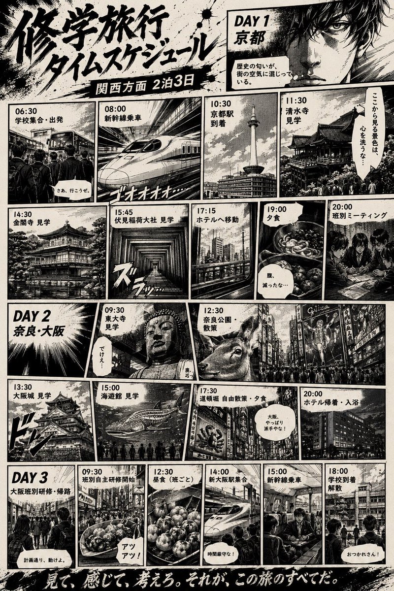 Manga School Trip Timetable — GPT Image 2 image prompt example