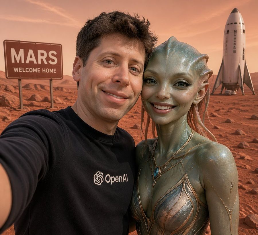 Mars Selfie With Alien And Rocket — GPT Image 2 image prompt example