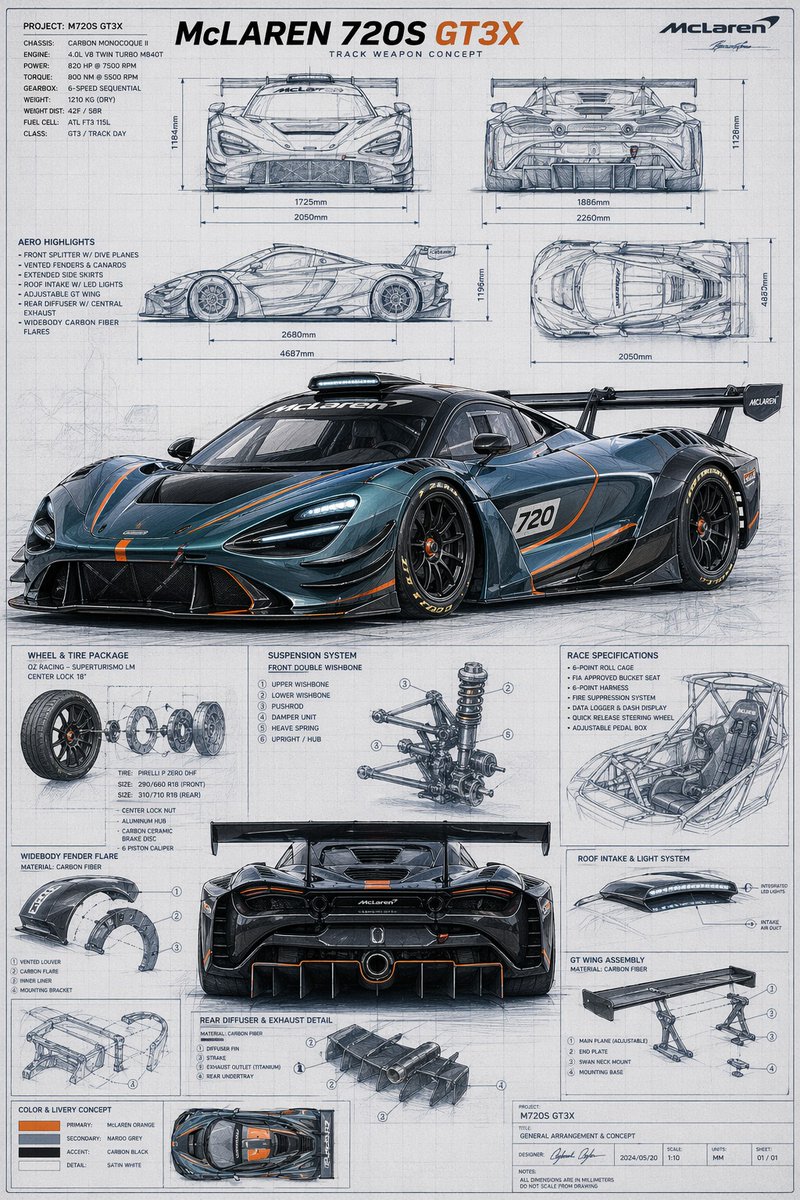 Mclaren Gt3x Blueprint Poster — GPT Image 2 image prompt example