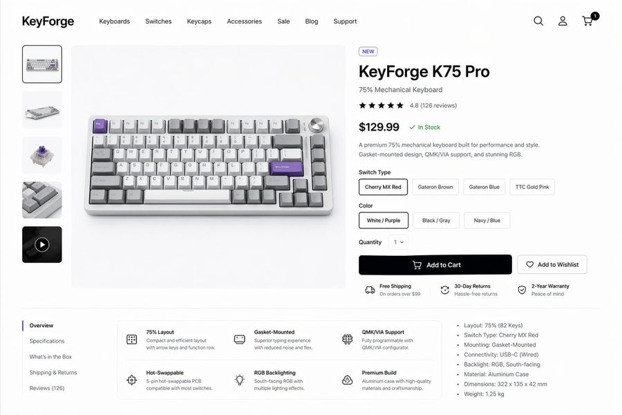 Mechanical Keyboard Product Page Mockup — GPT Image 2 image prompt example