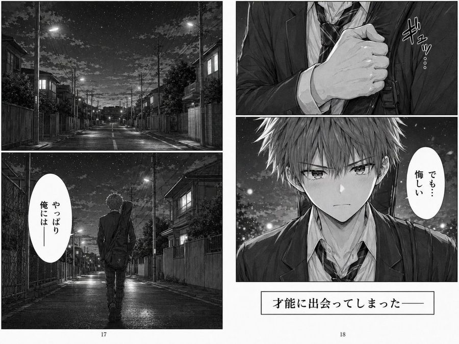 Melancholy Night Street Manga Spread — GPT Image 2 image prompt example