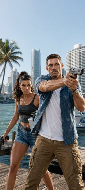 Miami Dock Action Movie Still — GPT Image 2 image prompt example