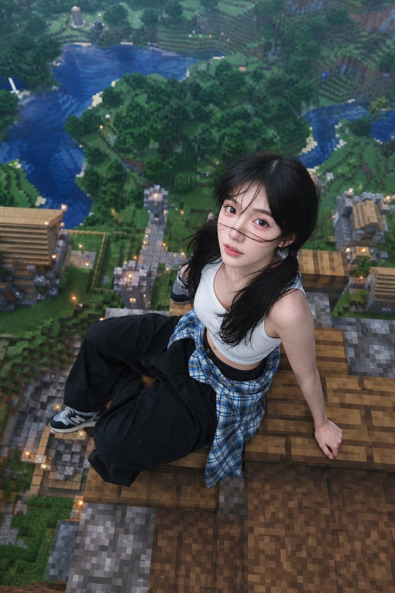 Minecraft Rooftop Aerial Portrait — GPT Image 2 image prompt example