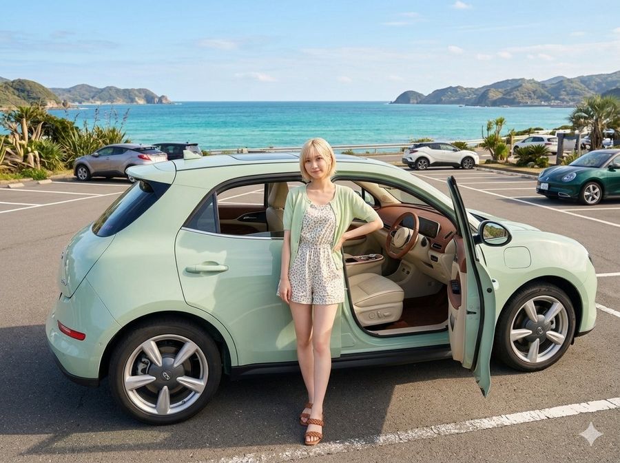 Mint Green Coastal Car — GPT Image 2 image prompt example