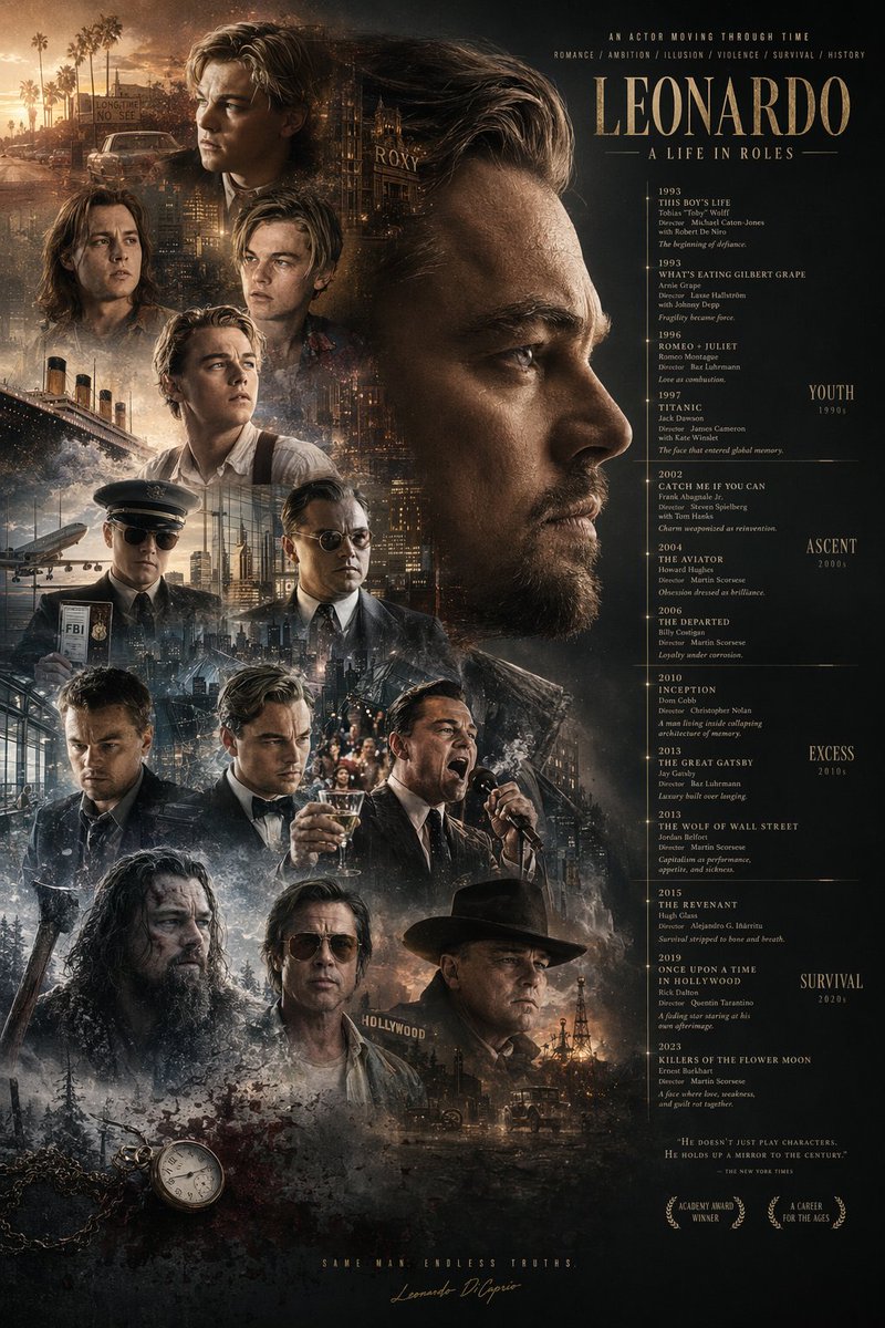 Mirrored Actor Retrospective Poster — GPT Image 2 image prompt example