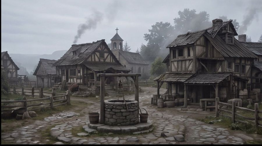 Misty Medieval Village — GPT Image 2 image prompt example