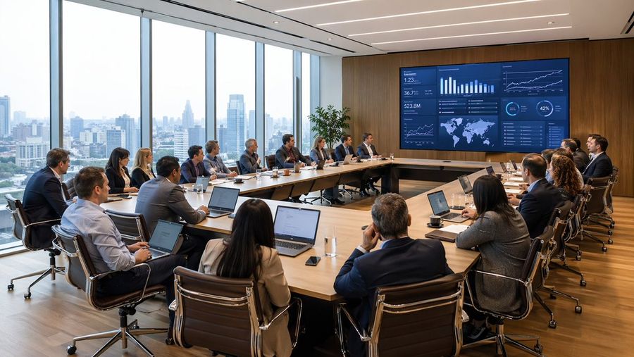 Modern Boardroom Analytics Meeting — GPT Image 2 image prompt example
