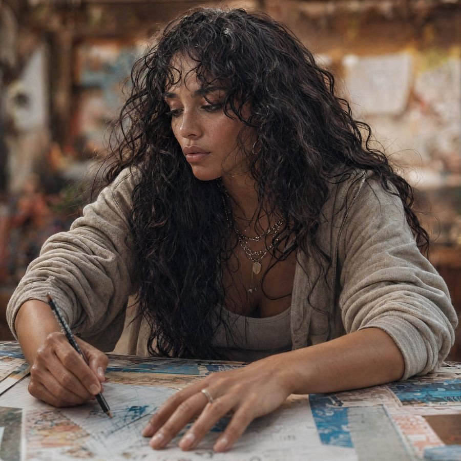 Modern Esther Writing At A Worktable — GPT Image 2 image prompt example