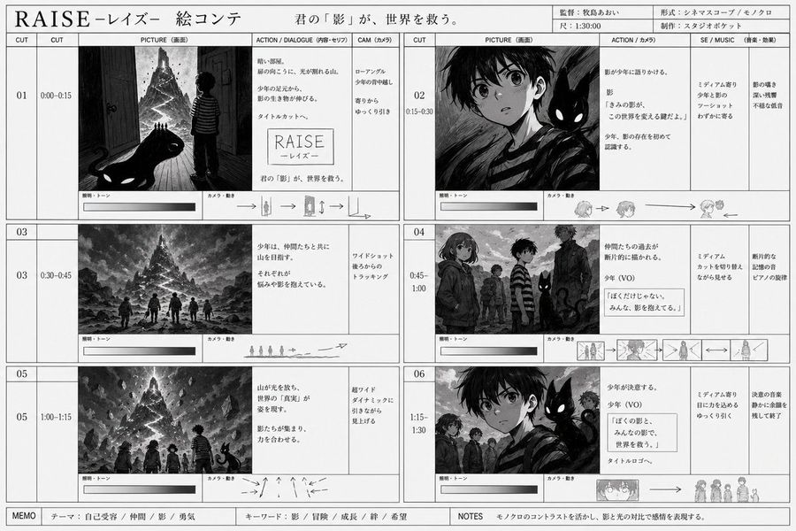Monochrome Fantasy Storyboard Sheet — GPT Image 2 image prompt example