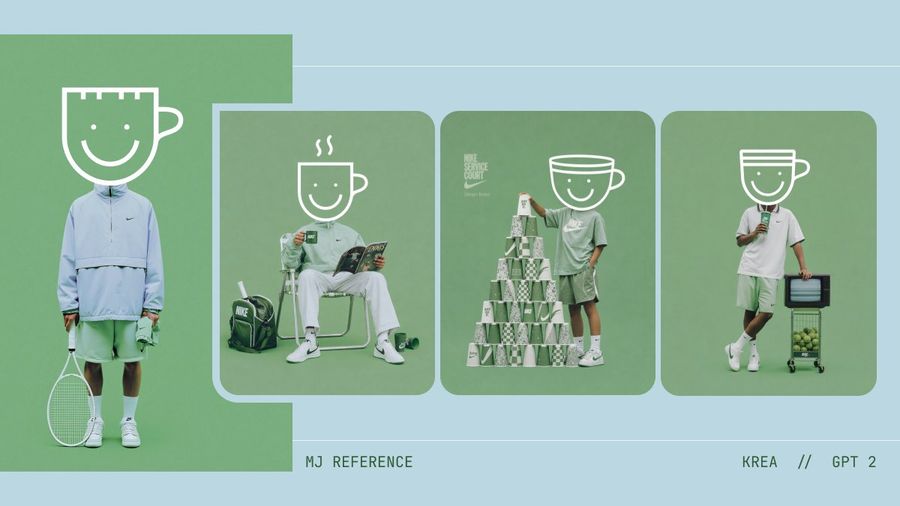 Monochrome Tennis Coffee Cup Moodboard — GPT Image 2 image prompt example