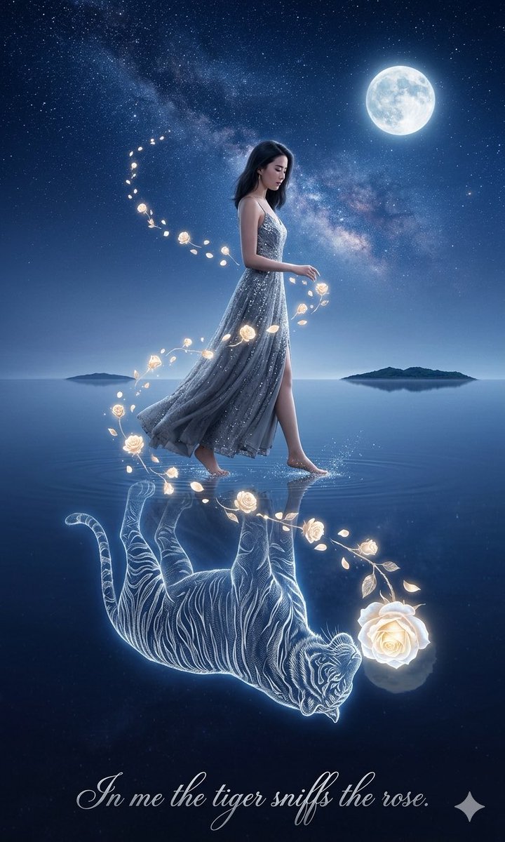 Moonlit Tiger And Rose Fantasy Poster — GPT Image 2 image prompt example